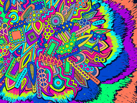 Doodles vector. Abstract ethnic elements. Trendy summer concept. Simple funny ornament. Unusual colorful doodles.  objects. Graffiti style illustration.のイラスト素材