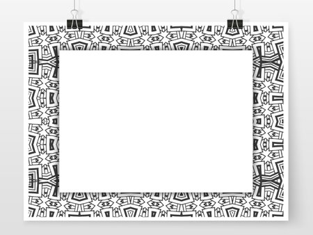 Ethnic ornament frame design poster. Banner or flyer trendy template. Abstract frame for your design. Simple vector illustration for web design or business printed products.のイラスト素材