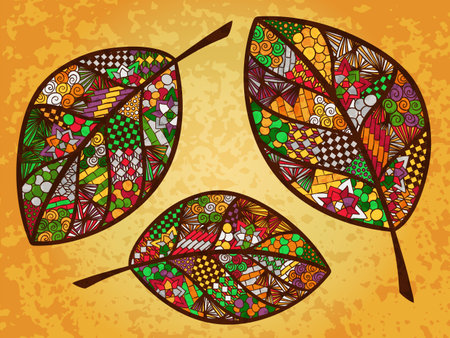 Leaf doodle illustration. Autumn theme ornament.  coloring page. Vector image for web design, season printed products, backgrounds and other.のイラスト素材