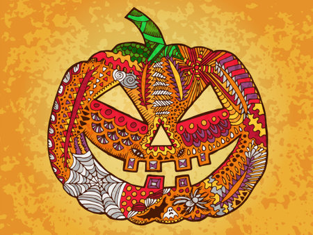 Pumpkin. Halloween illustration. Autumn vector image can be used for web design, textures, printed products, cards, invitations, cloth and other.のイラスト素材