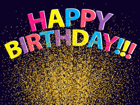 Confetti background. Happy birthday vector. Golden glitter sparkles. Birthday congratulations concept. Anniversary illustration for web design, creative projects or printed products.のイラスト素材