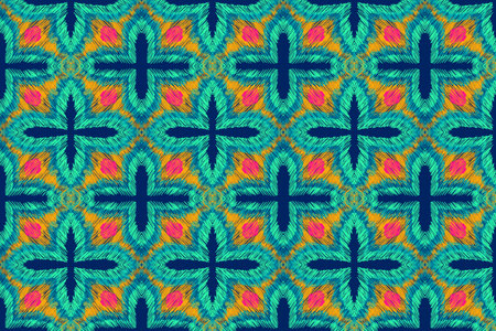 Embroidery pattern. Tribal ornament. Ethnic style. Fabric embroidery effect texture. Boho fashion. Traditional textile. Vector seamless pattern for fashion design, interior or printed products.のイラスト素材