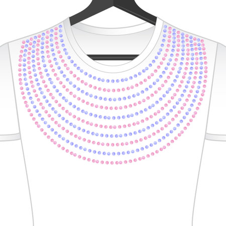 Rhinestones ornament. Transfer iron heat gems. Diamonds or jewelry decor. Embroidery. Rhinestones appligue hot fix for t-shirt. Print on fabric or denin. Fashion trend.のイラスト素材