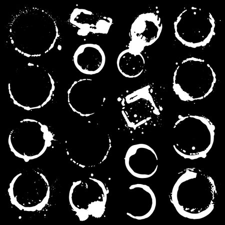 Grunge coffee stains. Ink, wine, water, paint or other liquid cup stains. Design element. Spray splashes collection. Abstract vector illustration.のイラスト素材