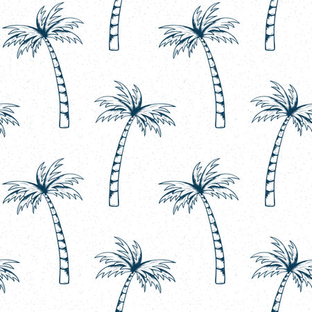 Palm tree pattern. Summer doodles. Fabric design. Tropical palms. Ocean background. Beach rest. Hand drawn effect. Surf sport. Traveling or vacation design.のイラスト素材