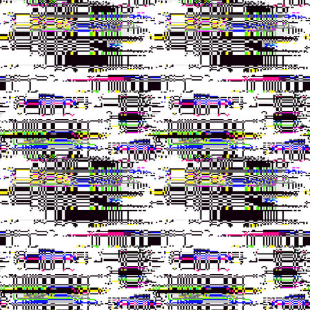 Glitch pattern. Computer screen error. Digital pixel noise abstract design. Television signal fail. Data decay. Glitch seamless texture. Monitor technical problem.のイラスト素材