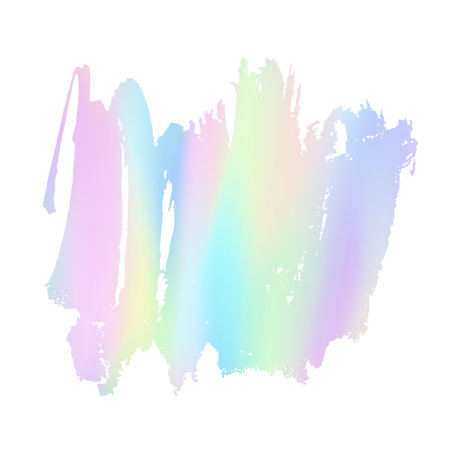 Grunge stain. Holographic. Rainbow colors. Ink splash. Isolated backdrop for text or logo. Liquid stain. Watercolor paint stroke. Holography. Place for text. Design element.のイラスト素材
