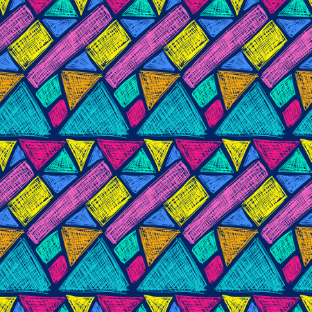 Ethnic doodles pattern. Tribal print. Simple sketch background. Aztec. Abstract geometric fabric. Cloth design. Fashion. Textile ornament. Hand drawn seamless vector.のイラスト素材