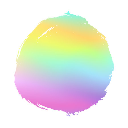 Grunge stain. Holographic. Rainbow colors. Ink splash. Isolated backdrop for text or logo. Liquid stain. Watercolor paint stroke. Holography. Place for text. Design element.のイラスト素材