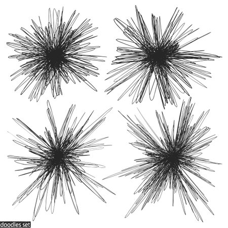 Doodles set. Scribble collection. Ink sketches. Hand drawn effect vector. Scrawl elements. Notebook abstract drawing for your design. Simple illustration for web, creative project or printed product.のイラスト素材