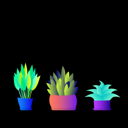 Flat plant. Indoor. Flower pots. Leaves. Foliage. Trendy vector collection. Potted plant. Garden. Jungle. Flat design. Gradient colors. Outdoor. Tropical.のイラスト素材