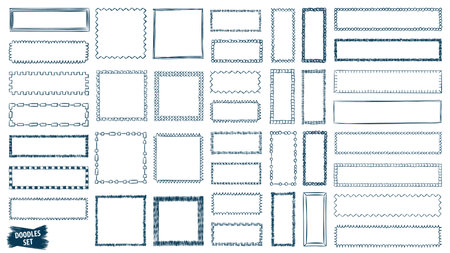 Doodles set. Scribble collection. Quirky sketches. Scrawl elements. Hand drawn effect vector. Pen lines. Frames. Notebook drawings for your design. Simple strokes.のイラスト素材