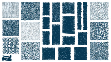 Doodles set. Scribble collection. Quirky sketches. Scrawl elements. Hand drawn effect vector. Pen lines. Frames. Notebook drawings for your design. Simple strokes.のイラスト素材