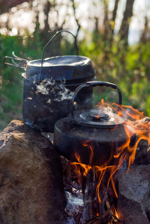 Camping and tourist equipment. For breakfast and dinner on a hike. Cooking food at the stake....