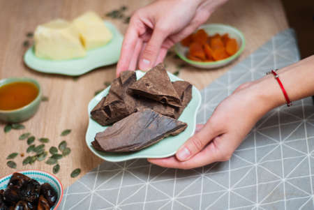 ingredients for making handmade chocolates and the process of making themの写真素材