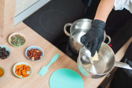 ingredients for making handmade chocolates and the process of making themの写真素材
