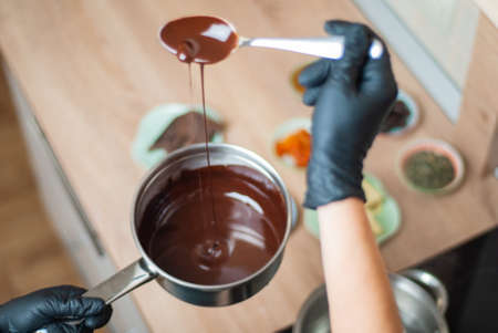 ingredients for making handmade chocolates and the process of making themの写真素材