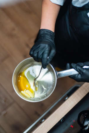 ingredients for making handmade chocolates and the process of making themの写真素材