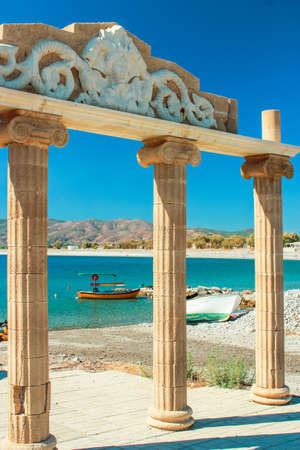 Amazing view of a beautiful beach and clear turquoise water on the Mediterranean coast in Greece. Location: Greece, Rhodos. A great place to relax.の写真素材