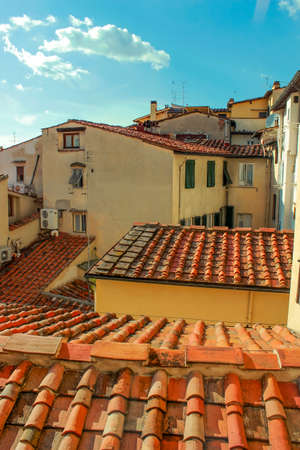 view of the tiled roofs of Florenceの写真素材