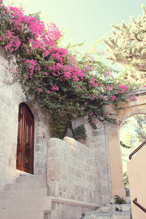 The ancient streets of the ancient city in Greece. Authentic alleys of Rhodes.のeditorial素材