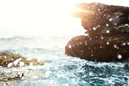 Waves of the sea at dawnの写真素材