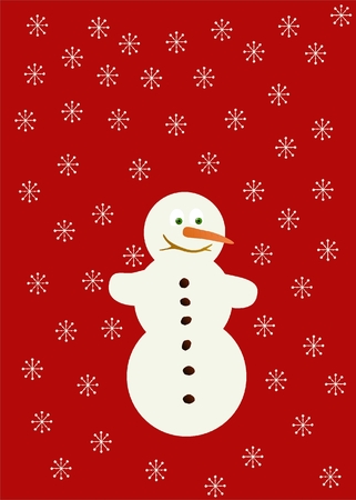 Snowman with snowflakes on a red backgroundのイラスト素材