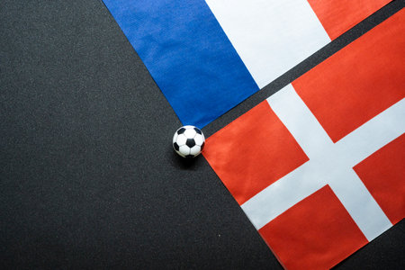 France vs Denmark, Football match with national flagsの写真素材