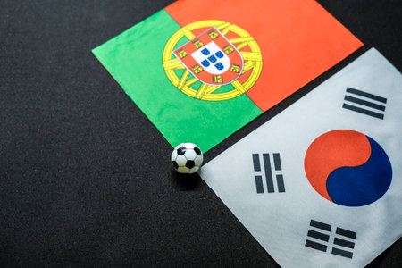 December 2022: South Korea vs Portugal, Football match with national flagsの写真素材