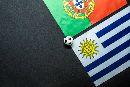 Portugal vs Uruguay, Football match with national flagsの写真素材