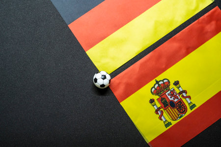 Spain vs Germany, Football match with national flagsの写真素材