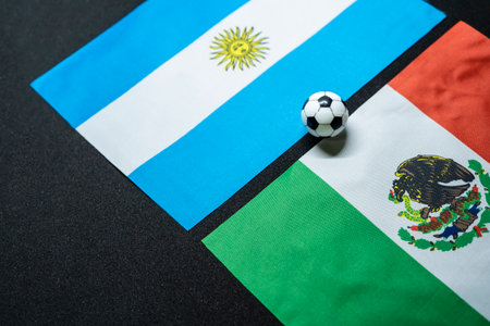 November 2022: Argentina vs. Mexico, Football match with national flagsの写真素材