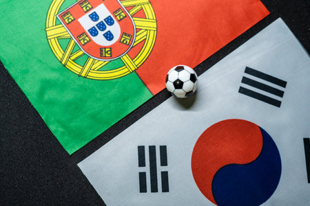 December 2022: South Korea vs Portugal, Football match with national flagsの写真素材