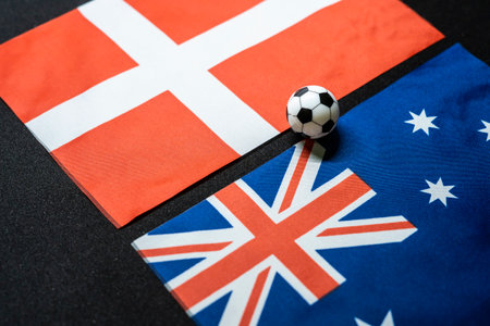 November 2022: Australia vs Denmark, Football match with national flagsの写真素材