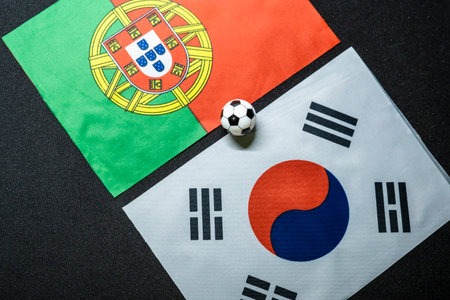 December 2022: South Korea vs Portugal, Football match with national flagsの写真素材