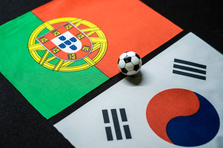 December 2022: South Korea vs Portugal, Football match with national flagsの写真素材