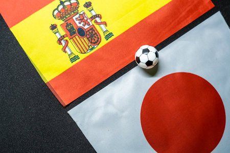 December 2022: Japan vs Spain, Football match with national flagsの写真素材