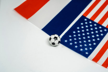 Netherlands vs USA, Football match with national flagsの写真素材
