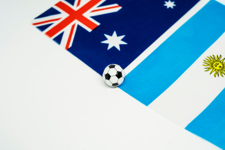 Australia vs Argentina, Football match with national flagsの写真素材