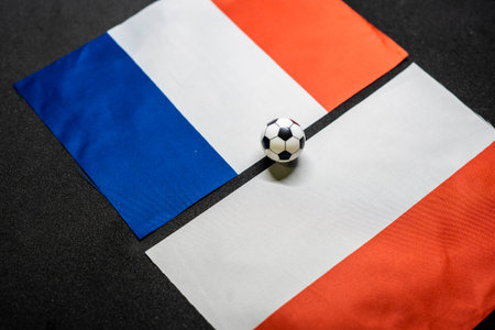 Football match with national flags. Round of 16 France vs Polandの写真素材