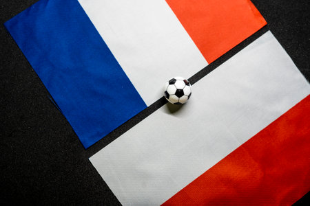 Football match with national flags. Round of 16 France vs Polandの写真素材