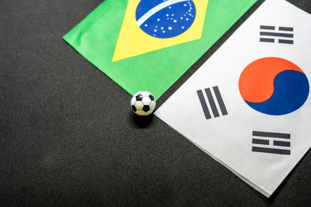 Brazil vs South Korea, Football match with national flagsの写真素材