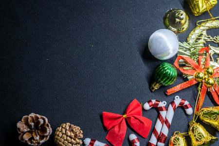 Christmas composition. Christmas gifts, ornaments with copy space for your textの写真素材