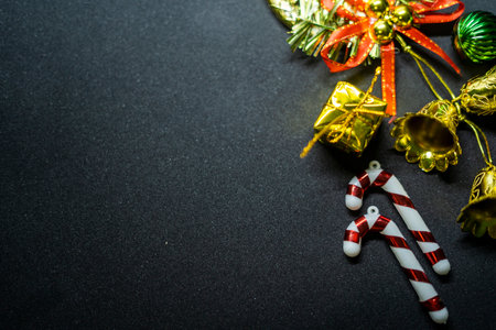 Christmas composition. Christmas gifts, ornaments with copy space for your textの写真素材