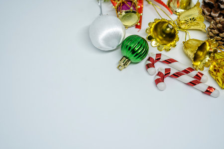 Christmas composition. Christmas gifts, ornaments with copy space for your textの写真素材