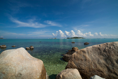 Granite Rocks on coast in Belitung Island Indonesiaの写真素材