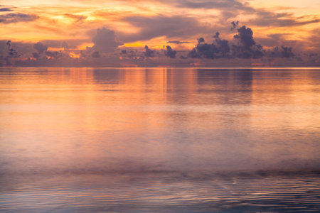 Atmosphere at sunset in the beach, Bangka Belitung, Indonesiaの写真素材
