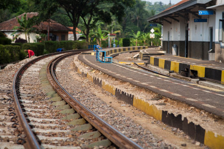 Train tracks in the stationの写真素材