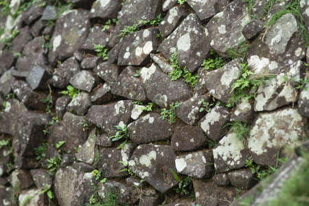 Close up basalt andesite column stone in megalithic site, Gunung Padang, Cianjur, Indonesiaの写真素材