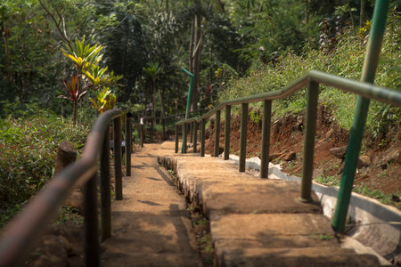 Stairs to the megalithic site, Gunung Padang, Cianjur, West Java, Indonesiaの写真素材